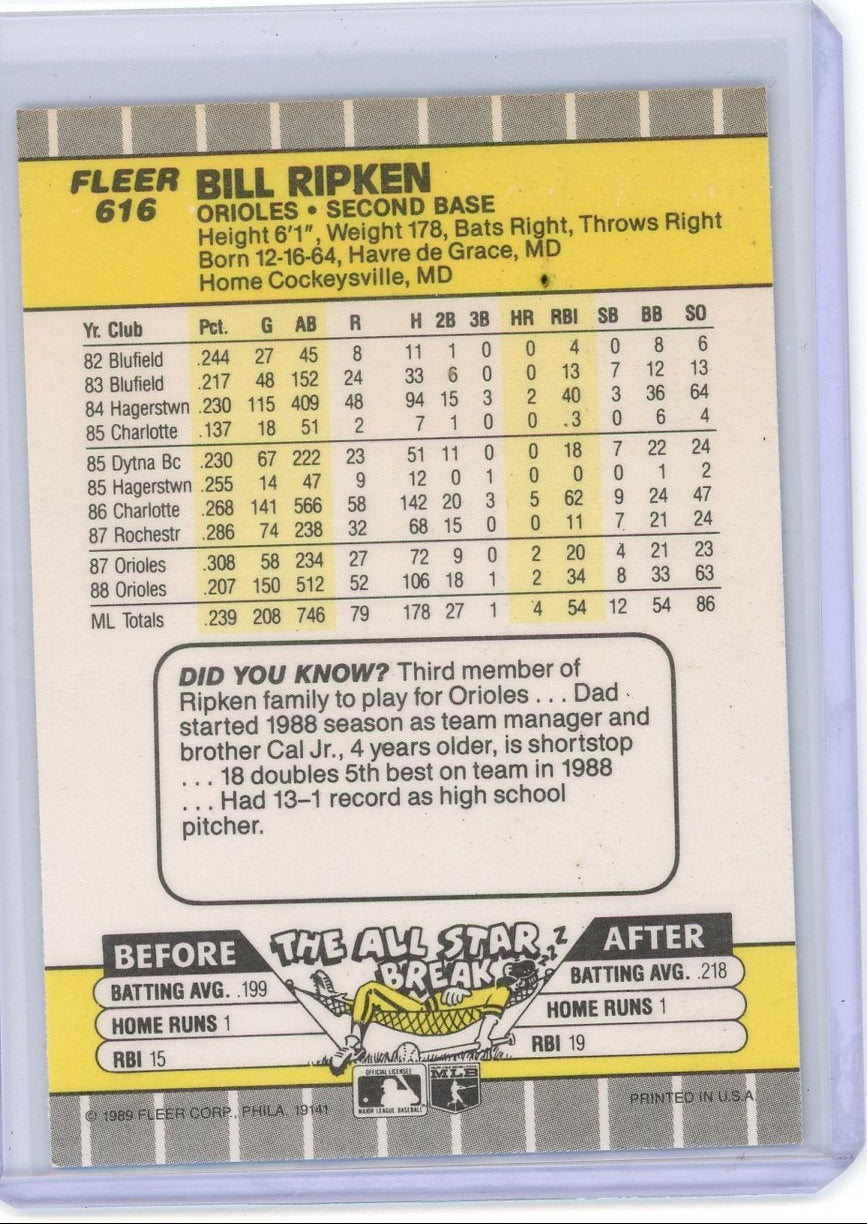 Bill Ripken 1989 Fleer FF error (black box correction) #616